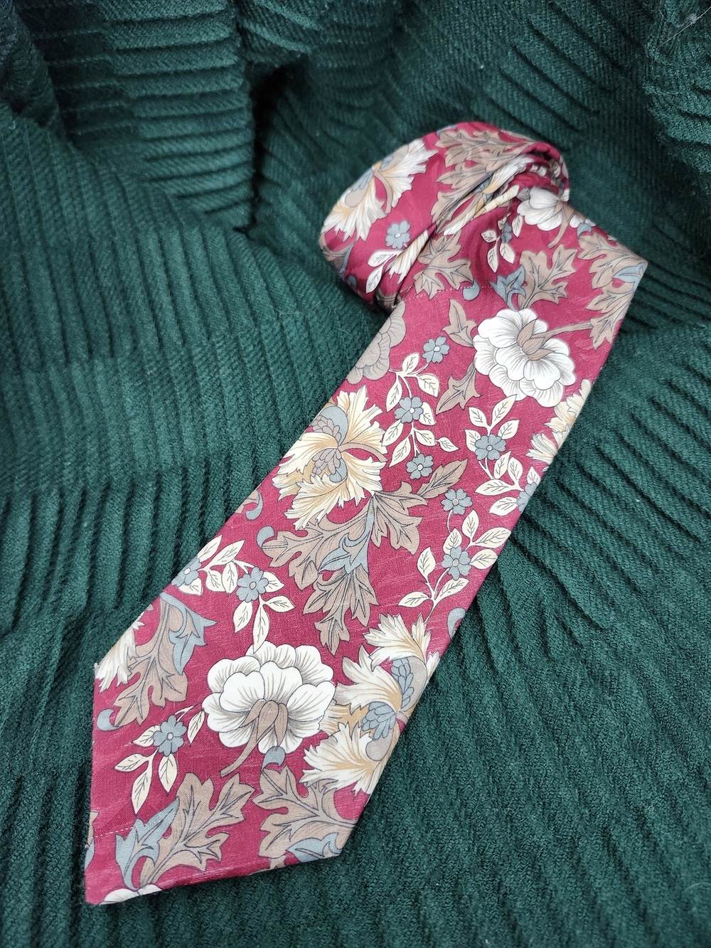 Floral Silk Scarf Wrap in Burgandy White Vintage Flowers